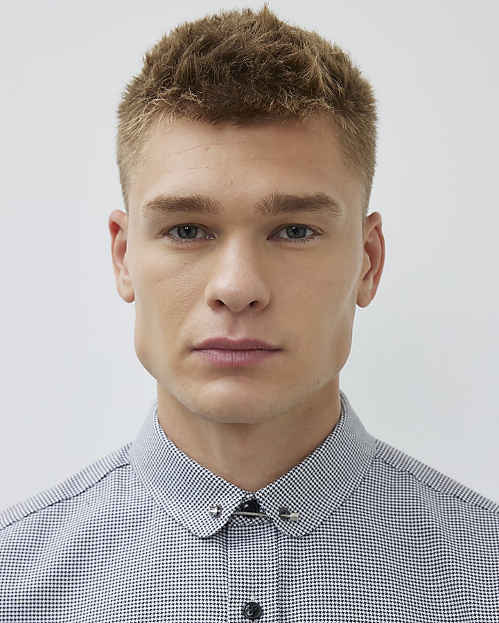 Black Muscle Fit Short Sleeve Dogtooth Shirt