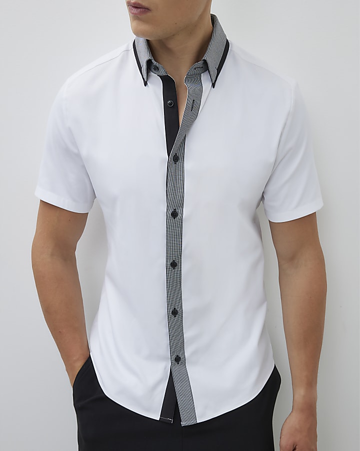 White Slim Fit Short Sleeve Shirt