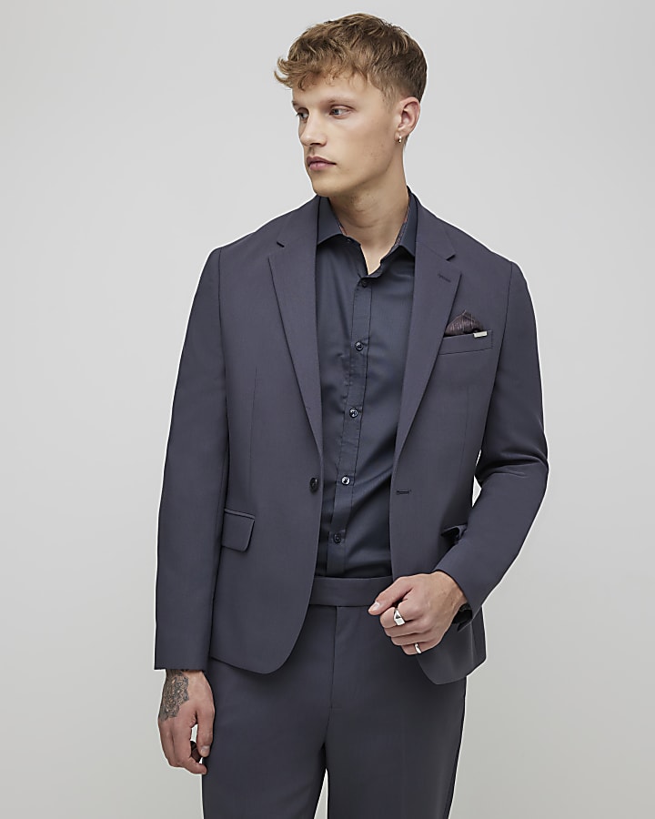 Grey Slim Fit Floral Trim Shirt