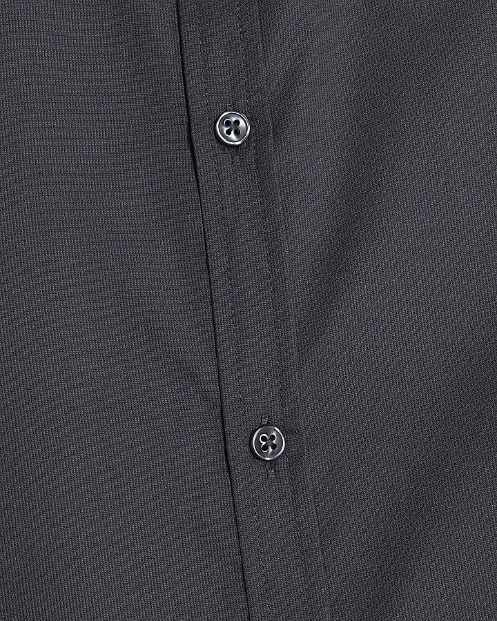 Grey Slim Fit Floral Trim Shirt