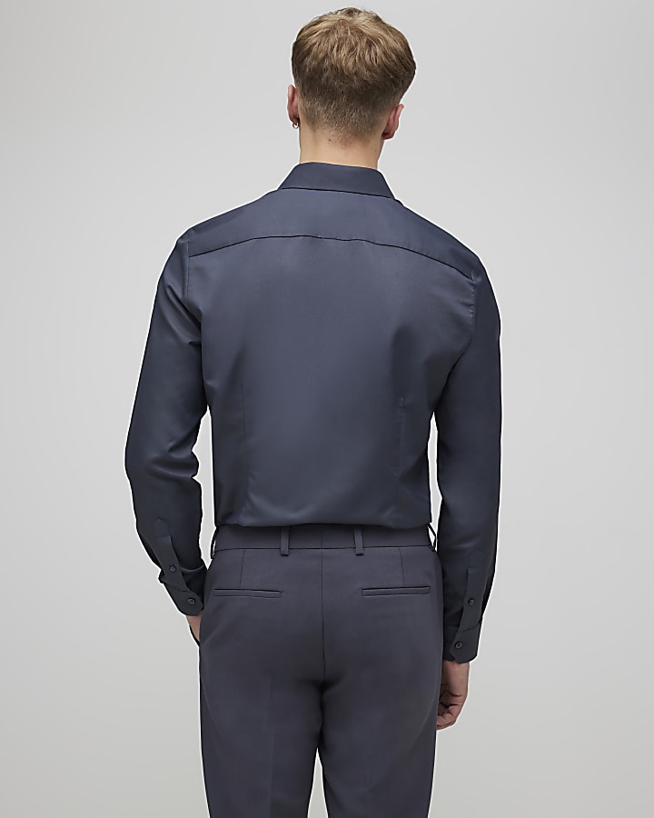 Grey Slim Fit Floral Trim Shirt