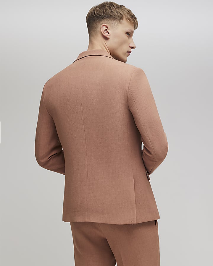 Pink Skinny Fit Textured Suit Jacket