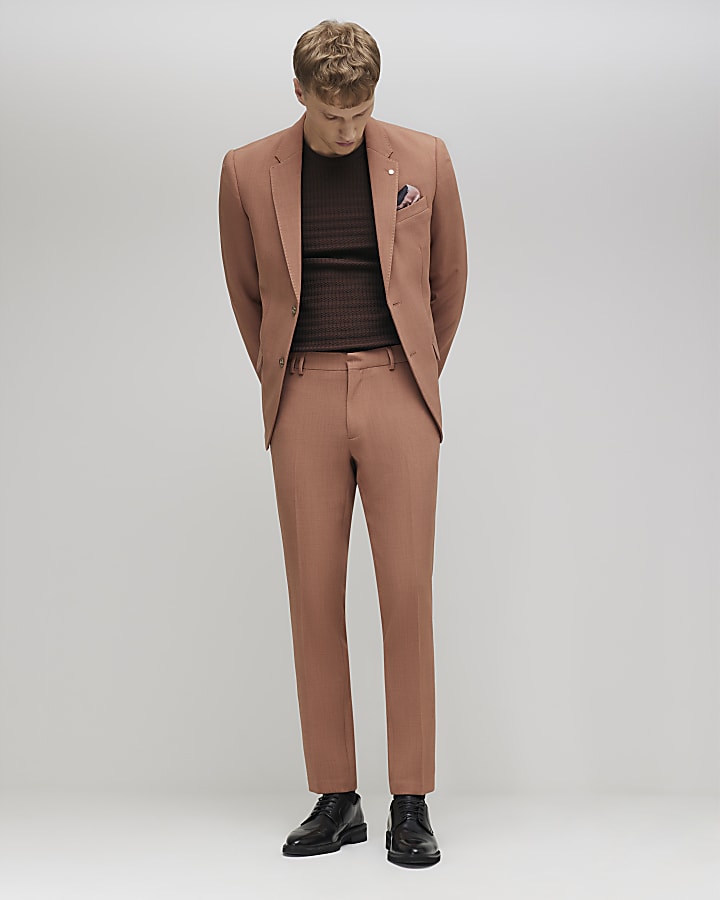 Pink Skinny Fit Textured Suit Jacket