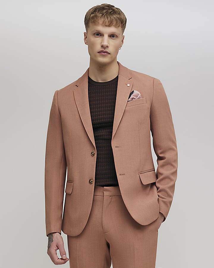 Pink Skinny Fit Textured Suit Jacket