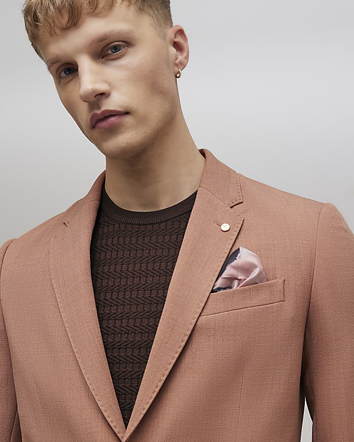 Pink Skinny Fit Textured Suit Jacket