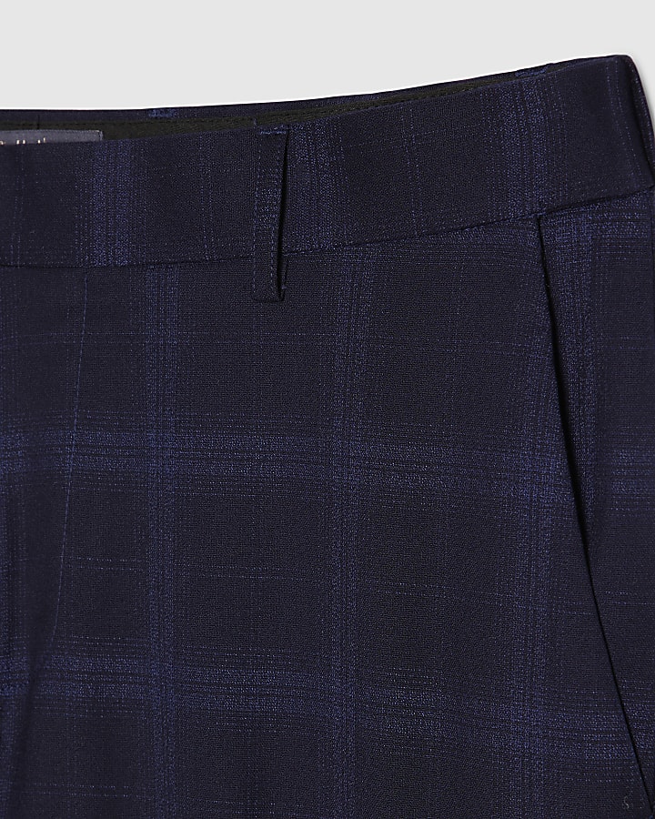 Navy Slim Fit Check Suit Trousers