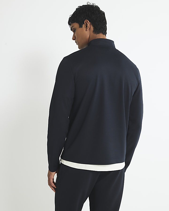 Navy Slim Fit Half Zip Funnel Sweatshirt