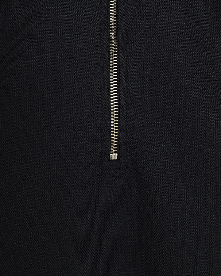 Navy Slim Fit Half Zip Funnel Sweatshirt