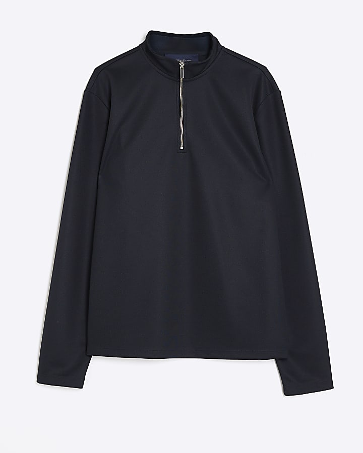 Navy Slim Fit Half Zip Funnel Sweatshirt