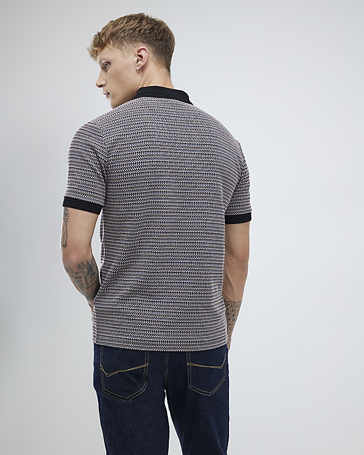Black Slim Fit Stripe Zip Polo Shirt