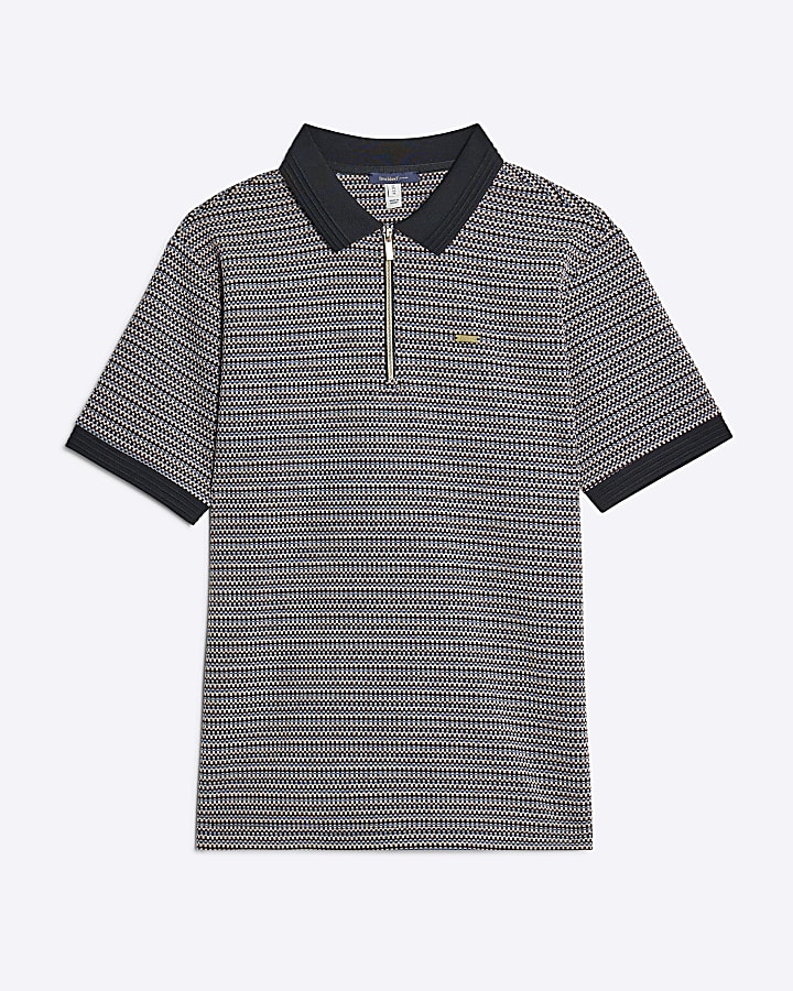 Black Slim Fit Stripe Zip Polo Shirt
