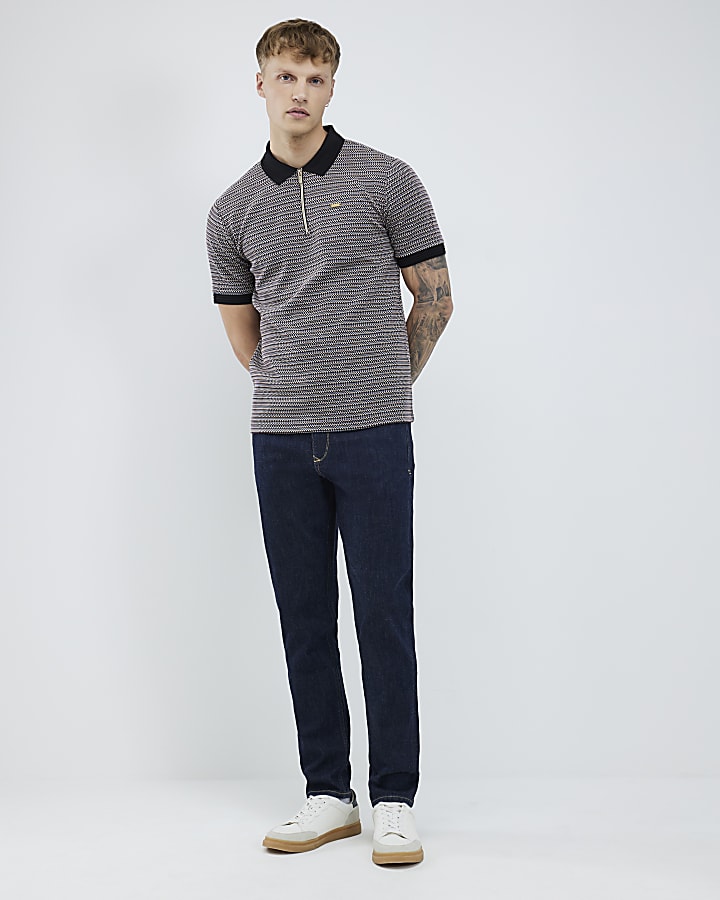 Black Slim Fit Stripe Zip Polo Shirt