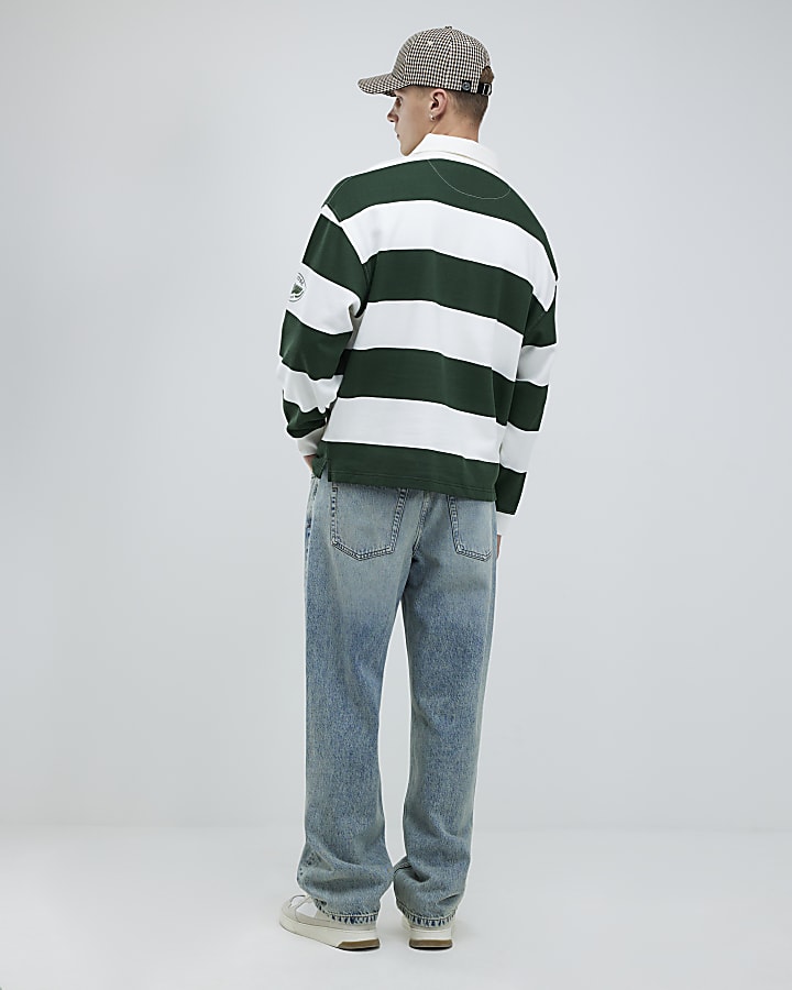 Green Regular Fit Penrose Striped Rugby Shirt