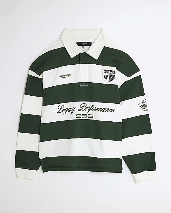 Green Regular Fit Penrose Striped Rugby Shirt