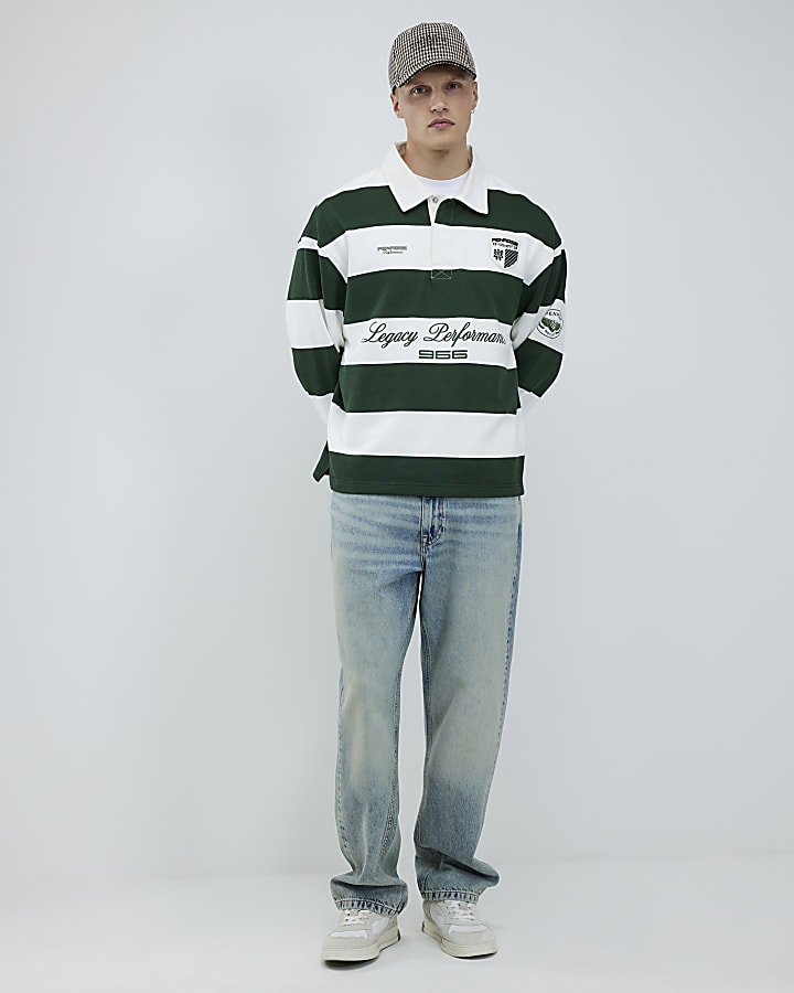 Green Regular Fit Penrose Striped Rugby Shirt