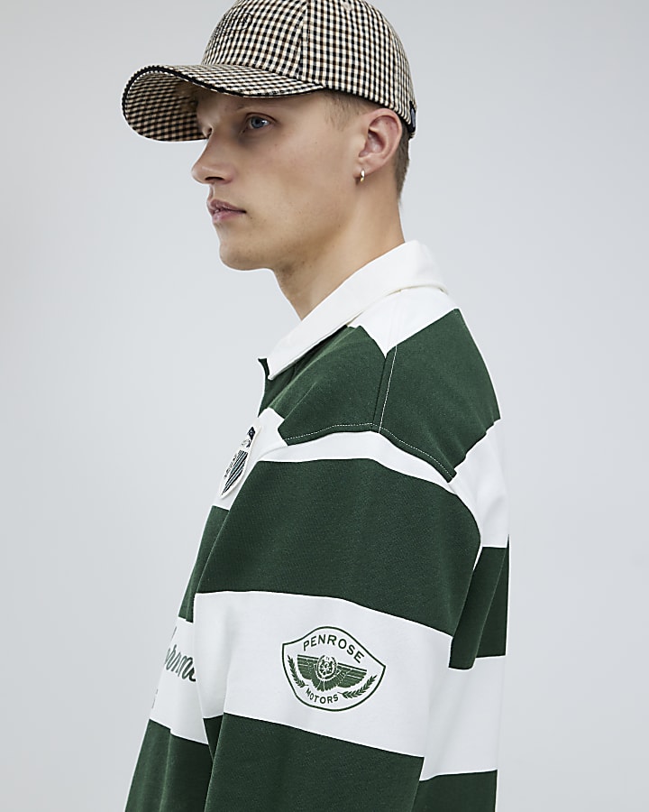 Green Regular Fit Penrose Striped Rugby Shirt