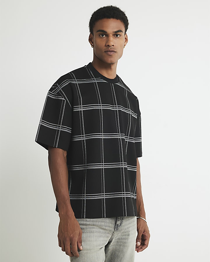 Black Oversized Fit Grid Check T-Shirt