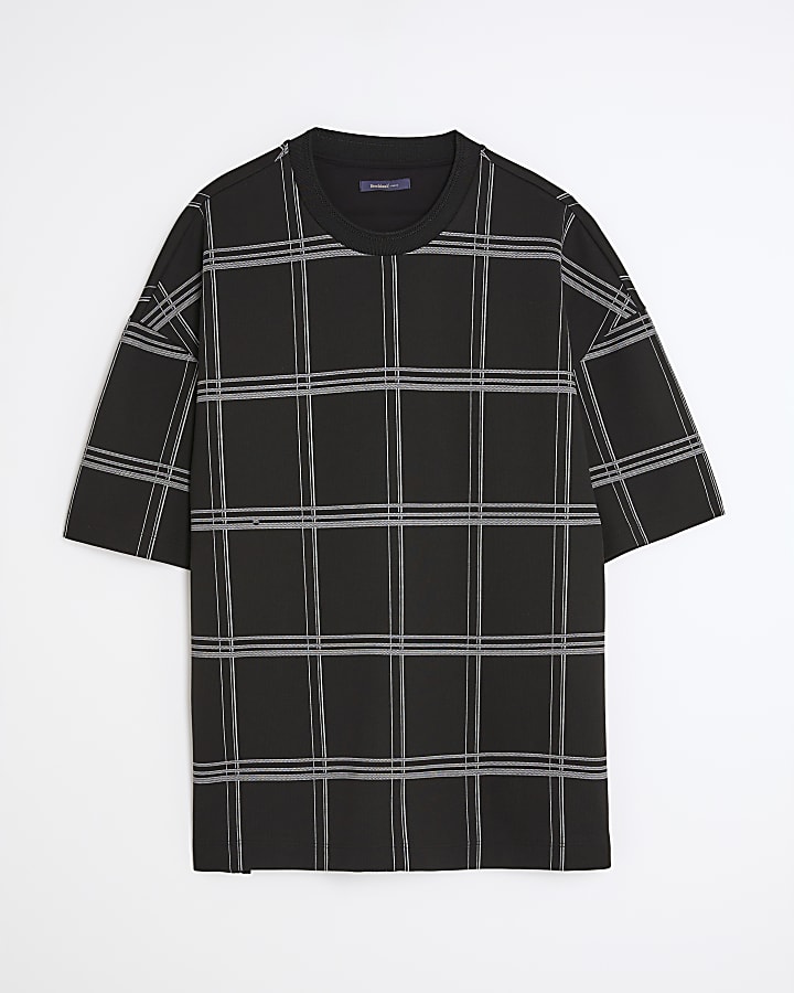 Black Oversized Fit Grid Check T-Shirt