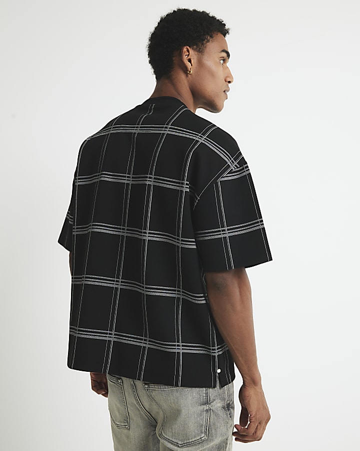 Black Oversized Fit Grid Check T-Shirt