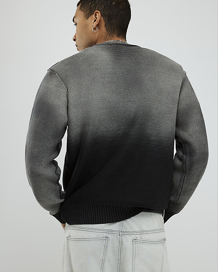 Black Relaxed Fit Garment Dye Jumper