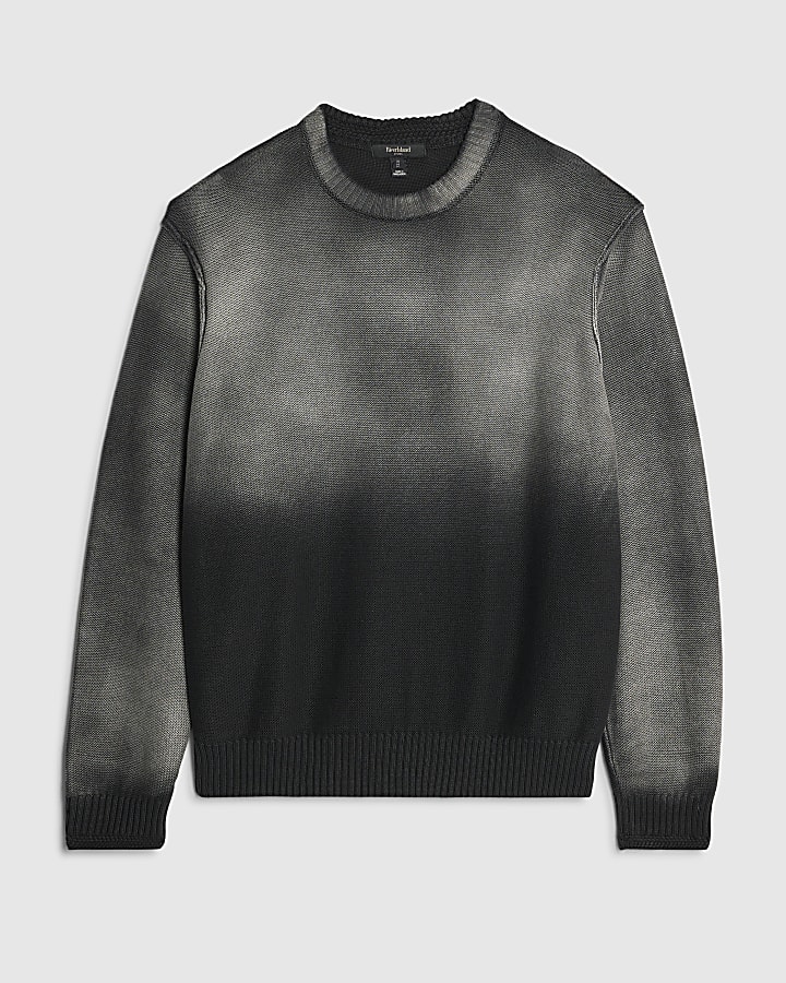 Black Relaxed Fit Garment Dye Jumper