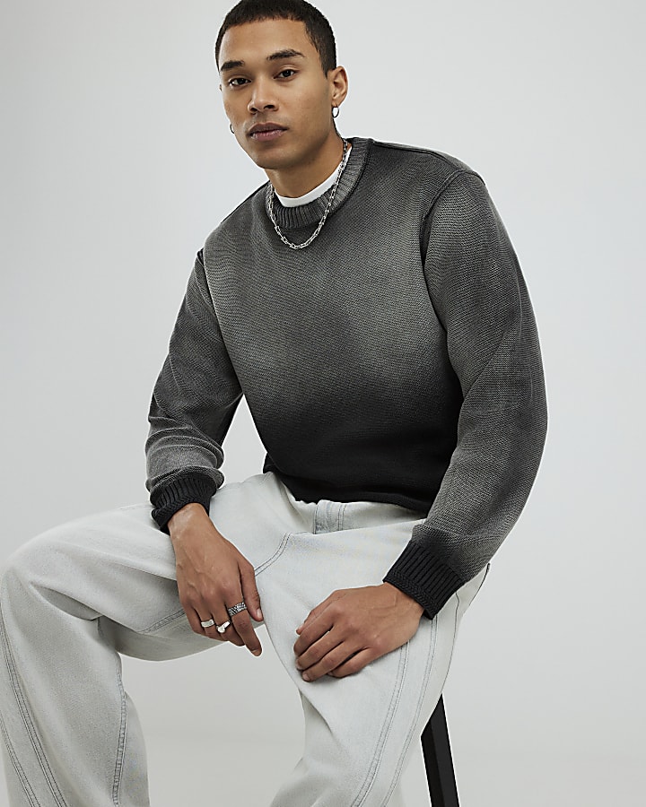 Black Relaxed Fit Garment Dye Jumper