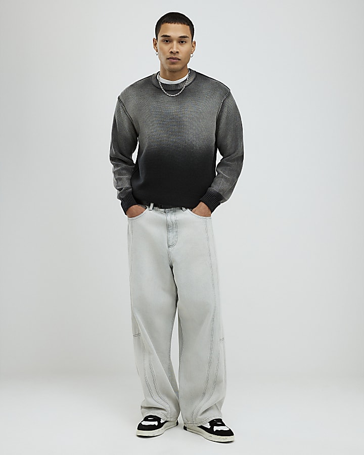 Black Relaxed Fit Garment Dye Jumper