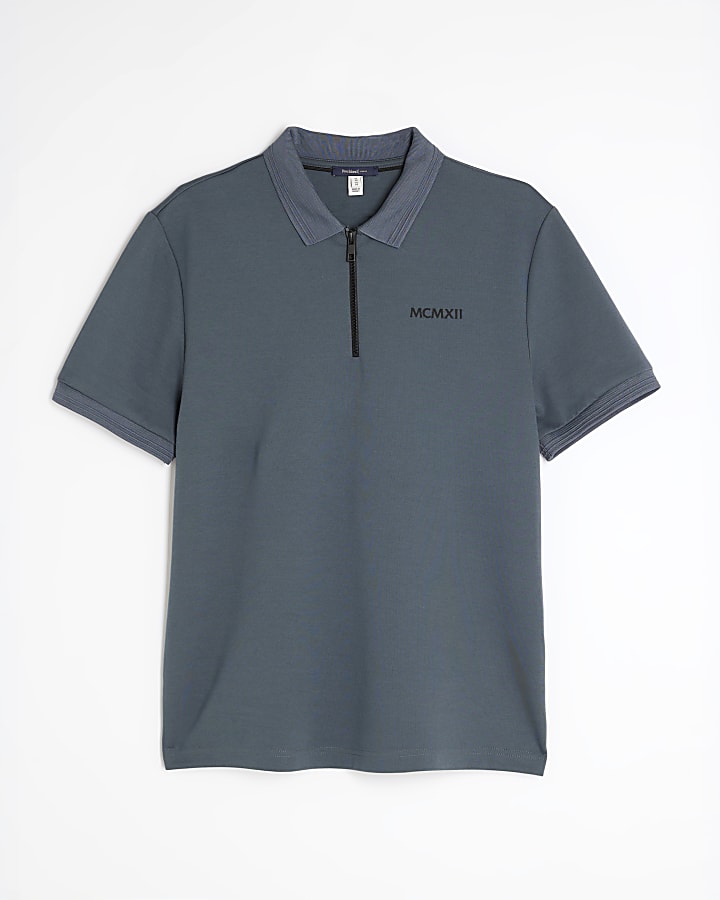 Grey Slim Fit Short Sleeve Polo Shirt
