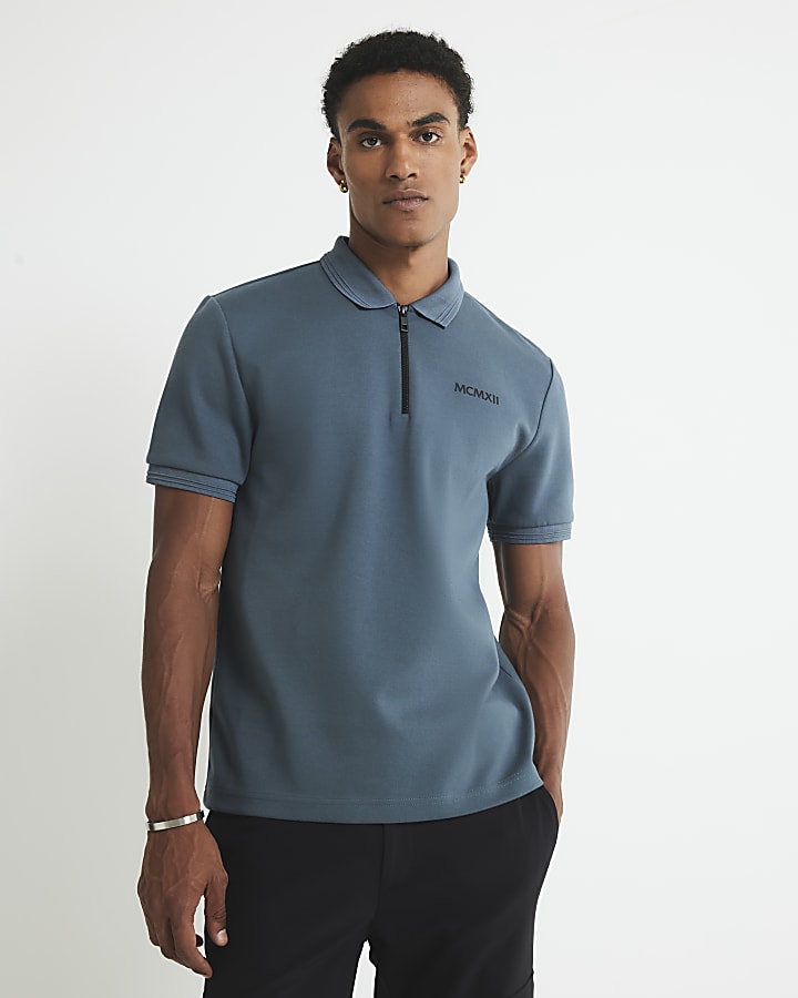 Grey Slim Fit Short Sleeve Polo Shirt