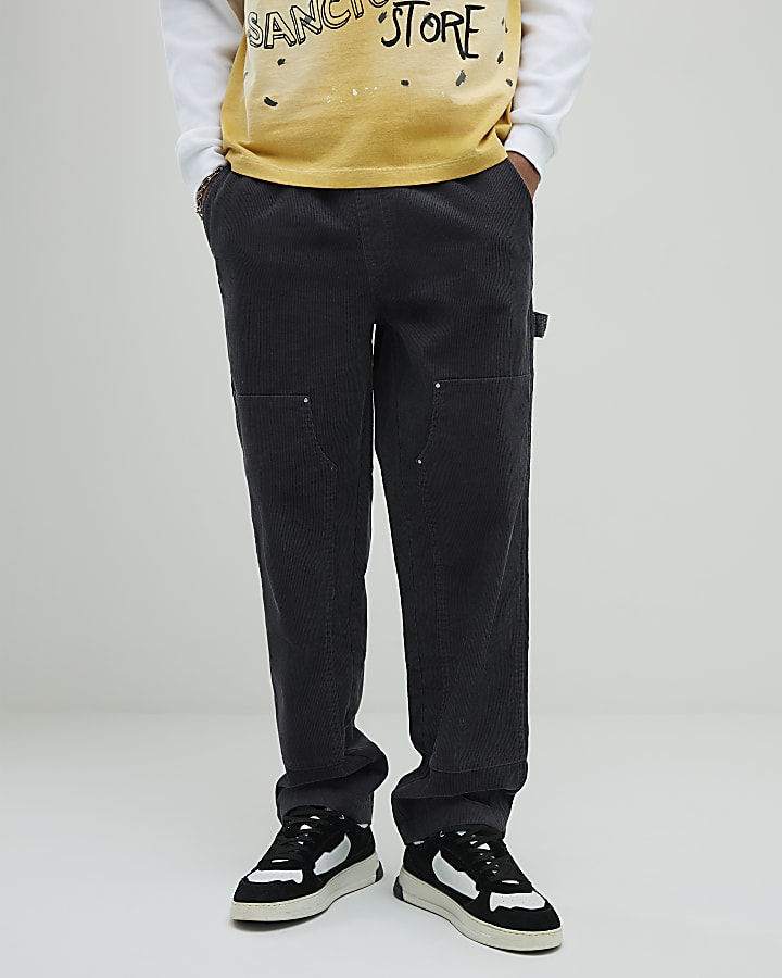 Grey Loose Fit Corduroy Pull On Trousers