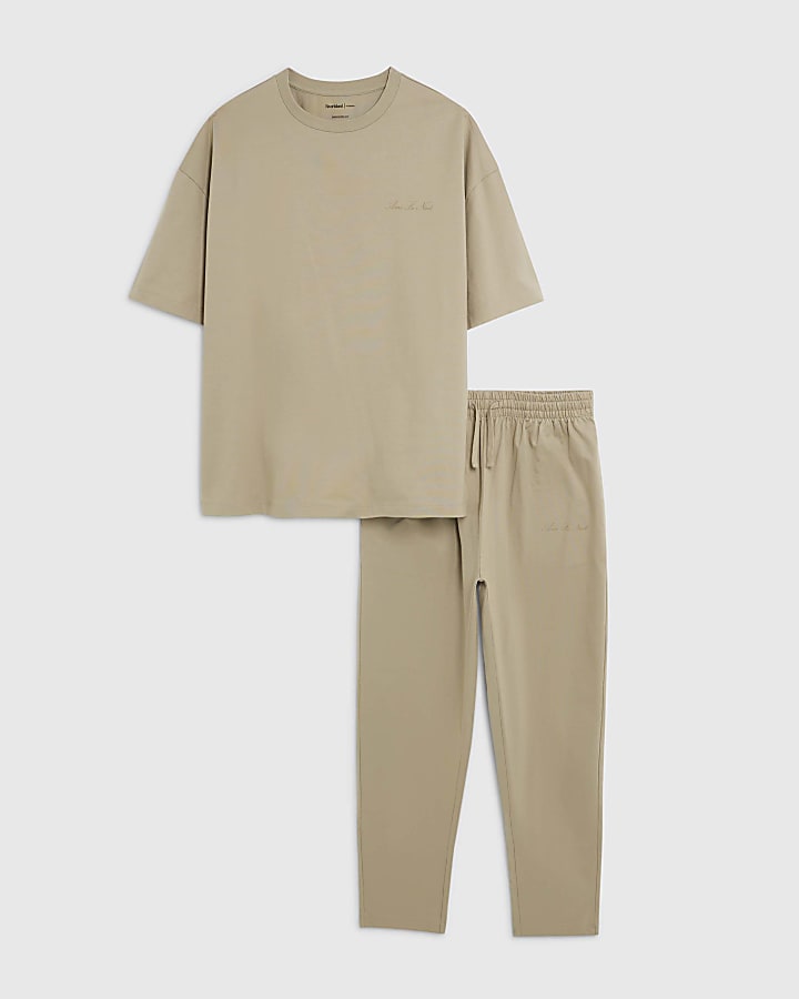 Stone Boxy Fit T-Shirt And Joggers Set