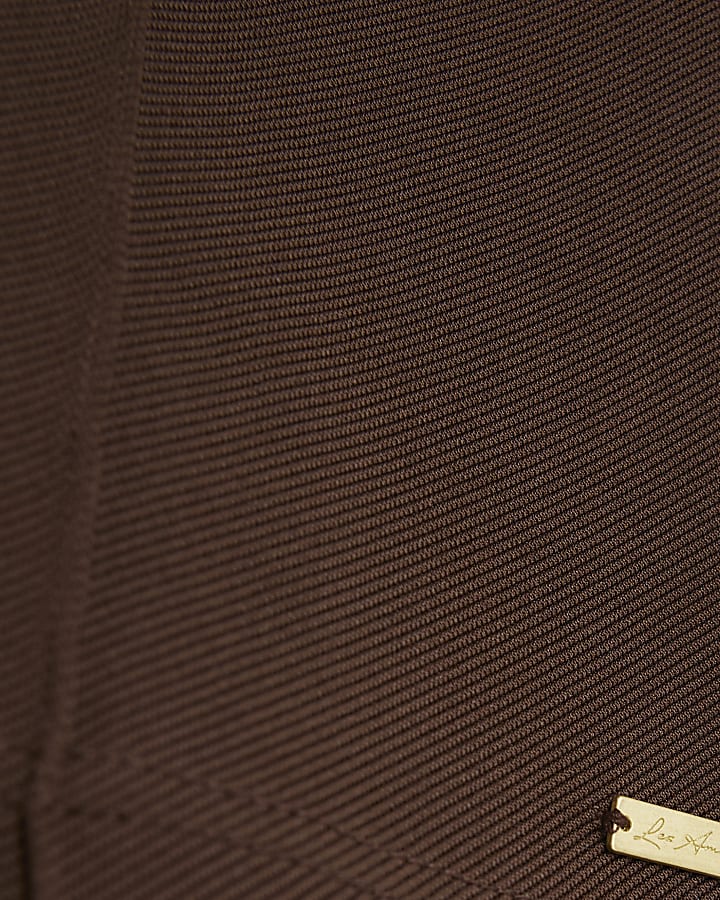 Brown Slim Fit Pintuck Open Collar Polo Shirt