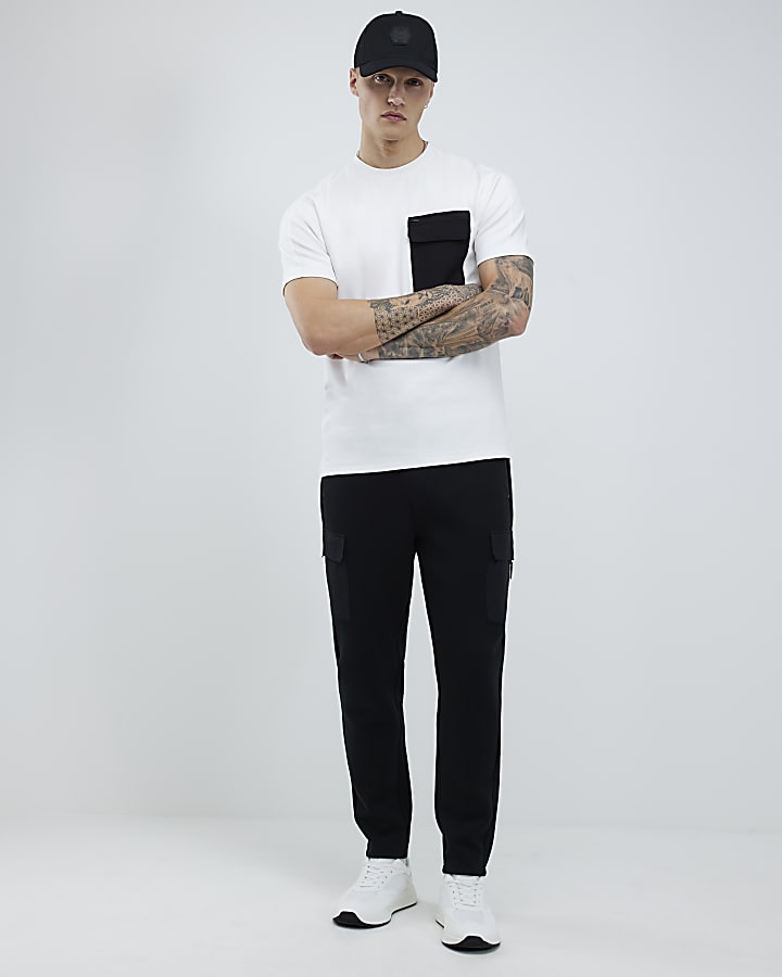 White Slim Fit Nylon Chest Pocket T-Shirt