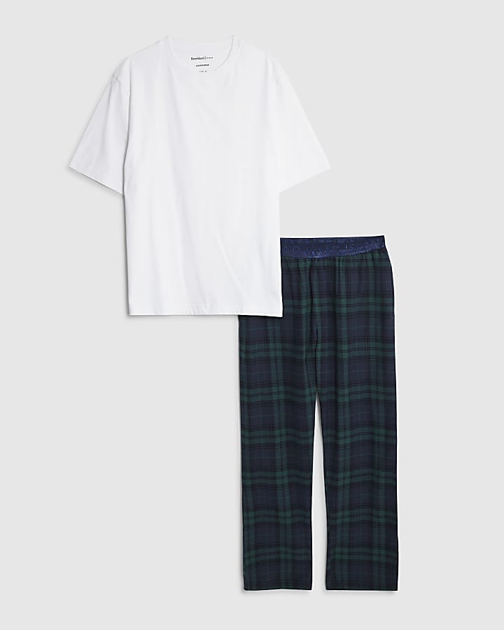 Green Woven Check Trousers Loungewear Set