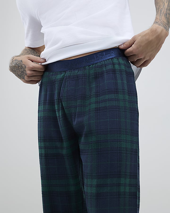 Green Woven Check Trousers Loungewear Set