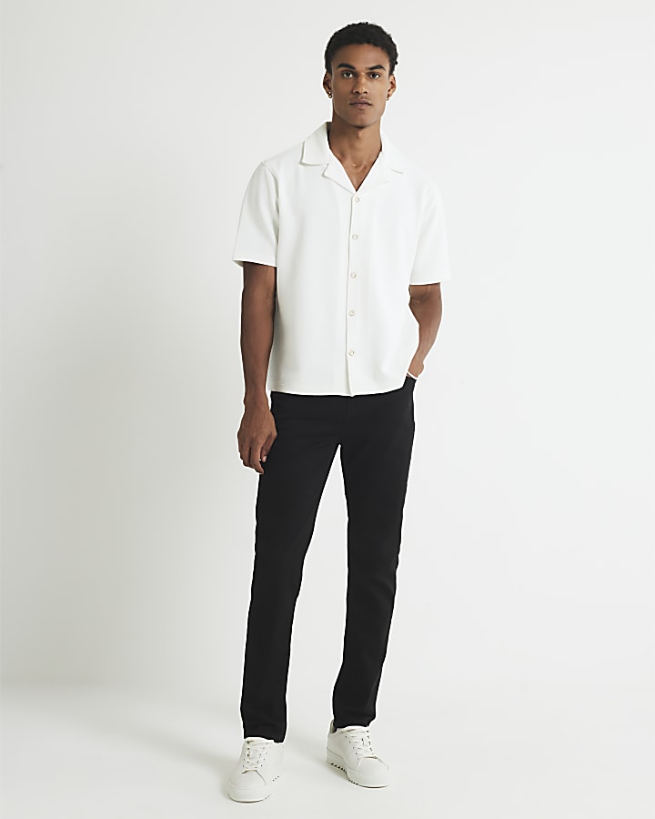 White Slim Fit Textured Revere Shirt