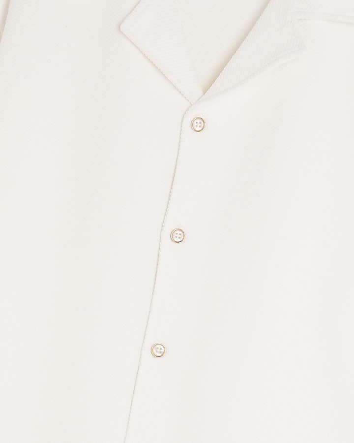 White Slim Fit Textured Revere Shirt