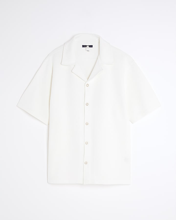 White Slim Fit Textured Revere Shirt