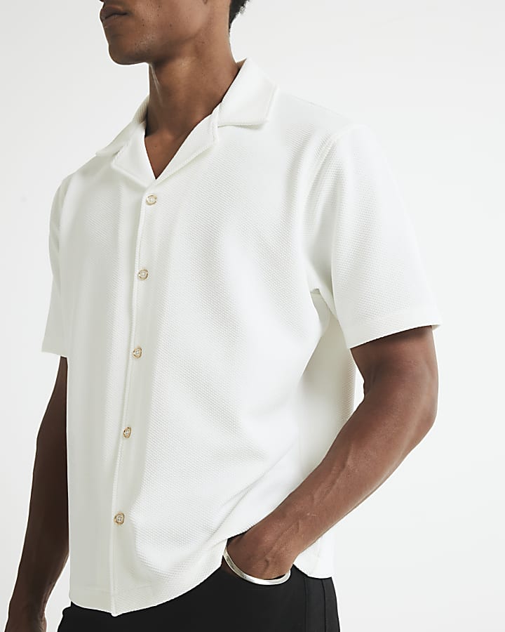 White Slim Fit Textured Revere Shirt