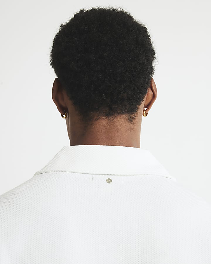 White Slim Fit Textured Revere Shirt