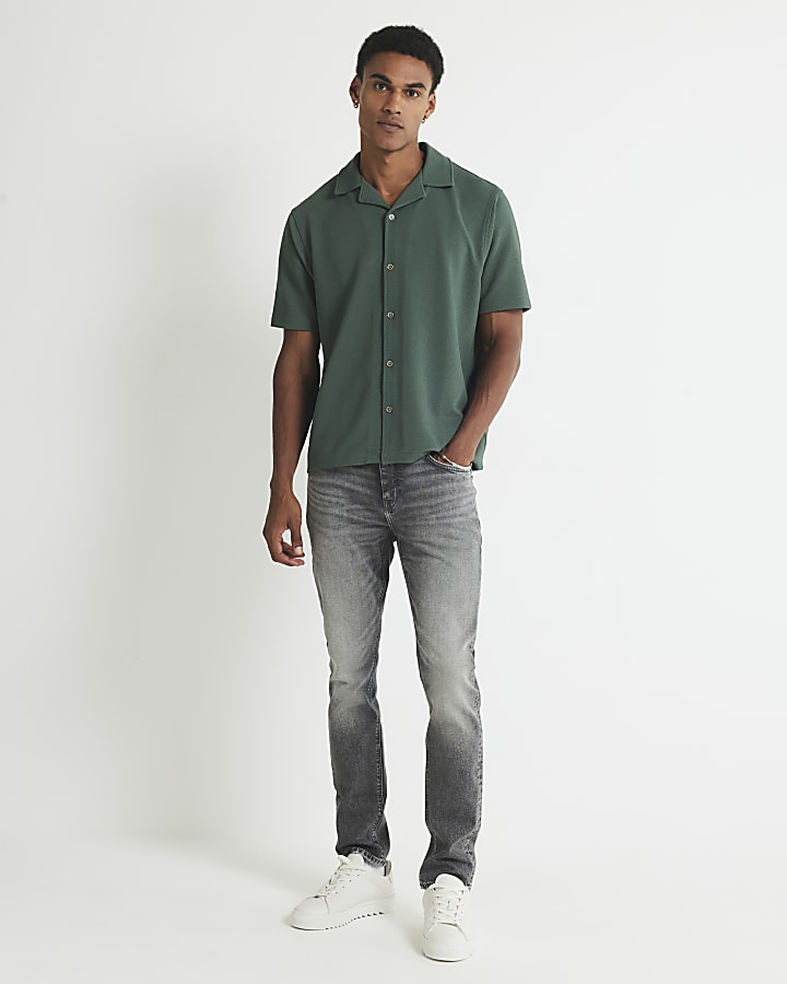 Green Slim Fit Textured Revere Shirt