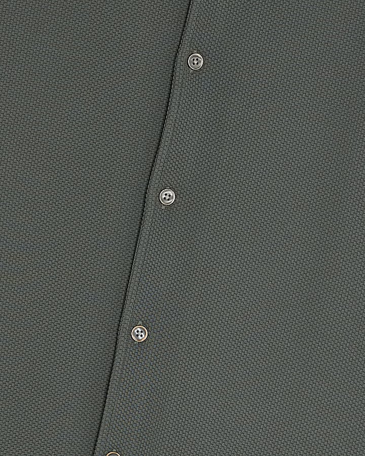 Green Slim Fit Textured Revere Shirt