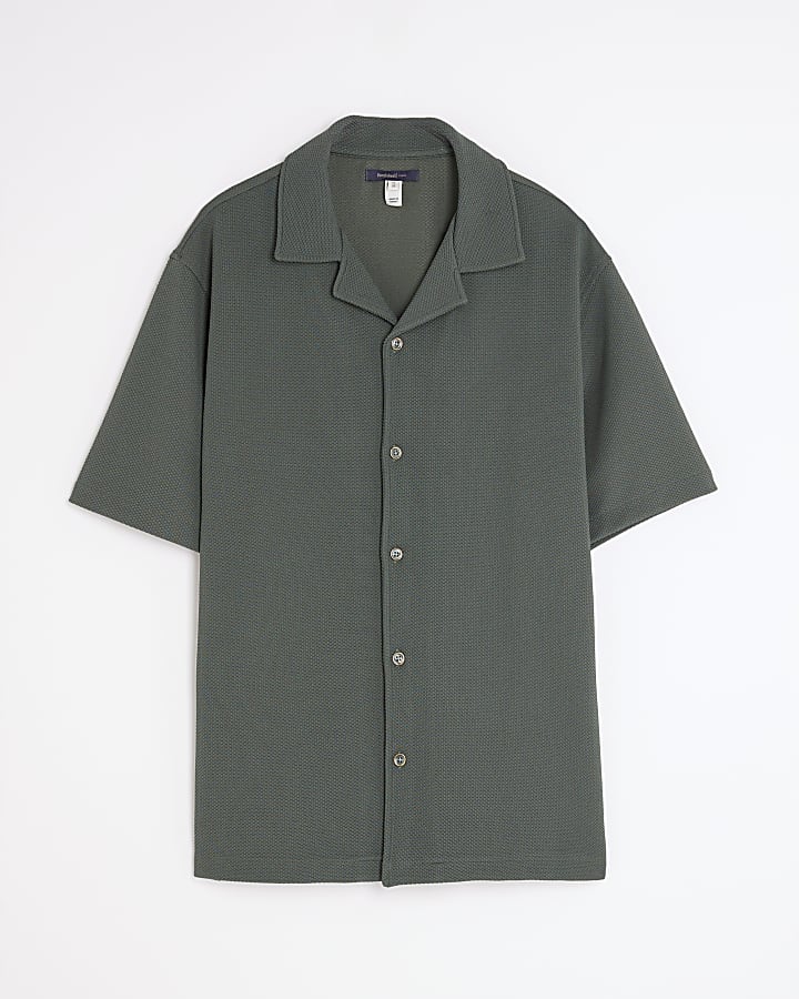 Green Slim Fit Textured Revere Shirt
