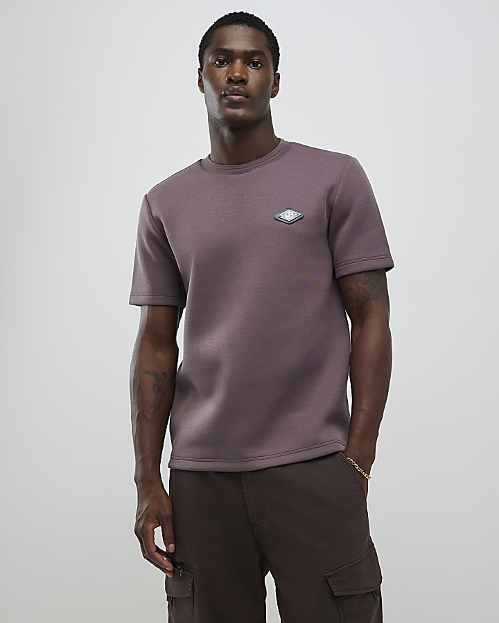 Purple Slim Fit Metal Badge T-Shirt