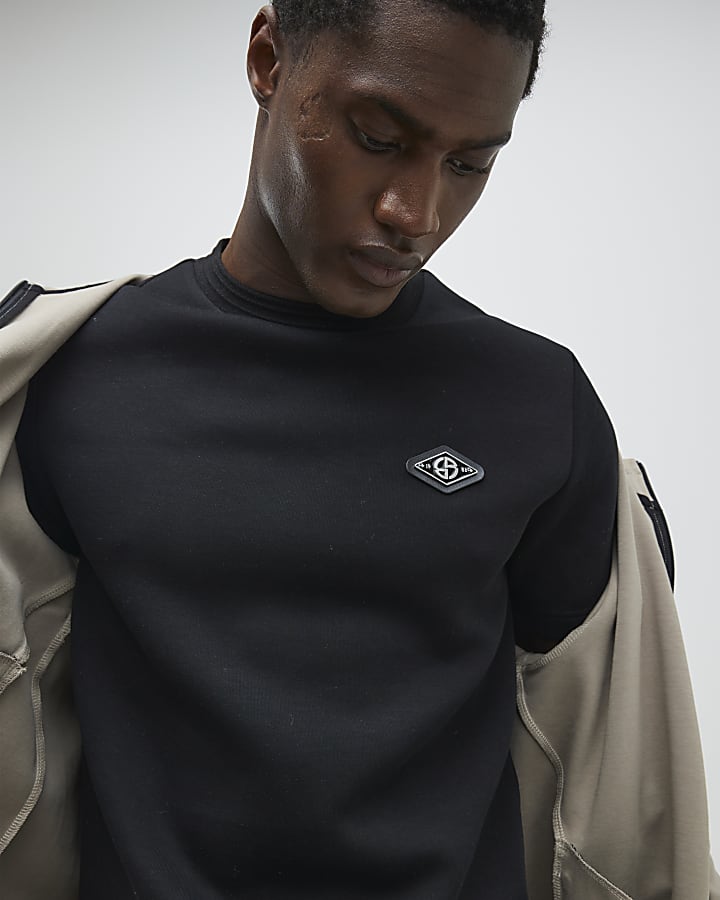 Black Slim Fit Metal Badge T-Shirt