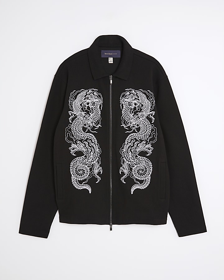 Black Regular Fit Embroidered Shacket