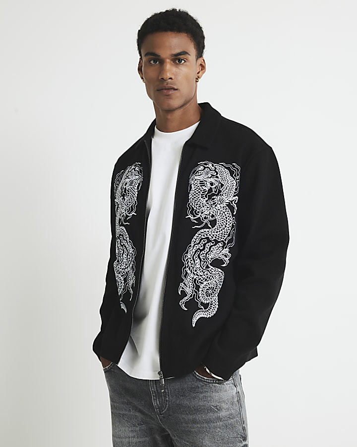 Black Regular Fit Embroidered Shacket