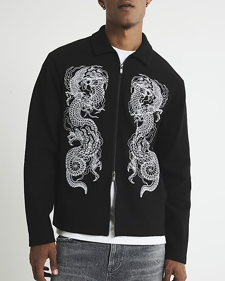 Black Regular Fit Embroidered Shacket