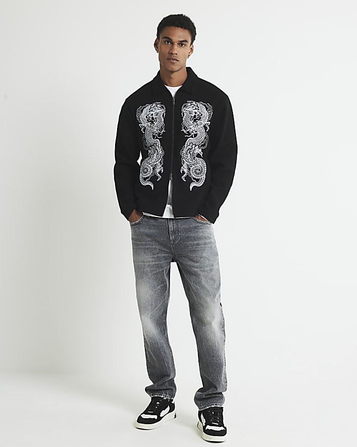 Black Regular Fit Embroidered Shacket