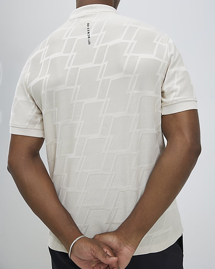 Beige Slim Fit Geometric Polo Shirt